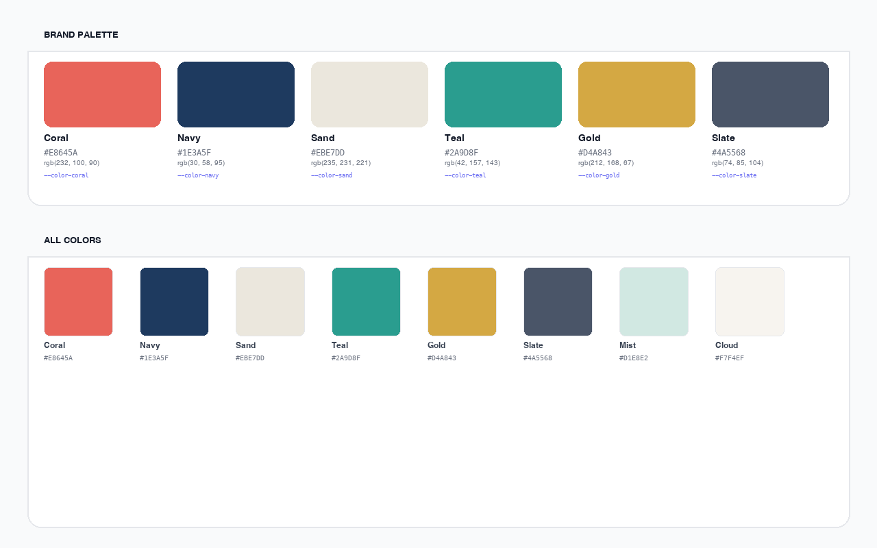 Color palette and all colors grid