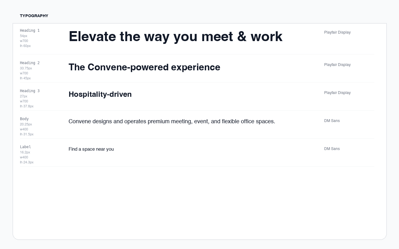 Typography section with heading and body samples